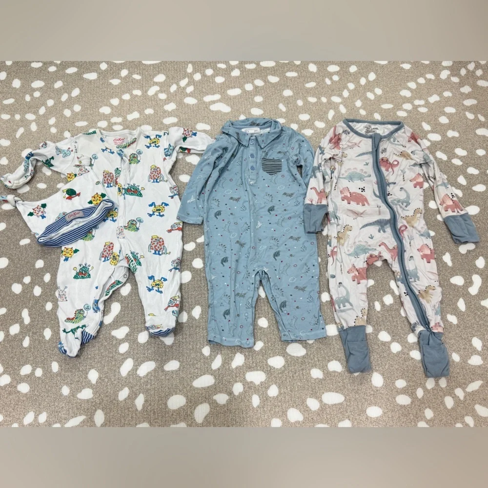 Lot of 7 bamboo footies coverall baby boy angel dear cath kid hat dinosaur zippy